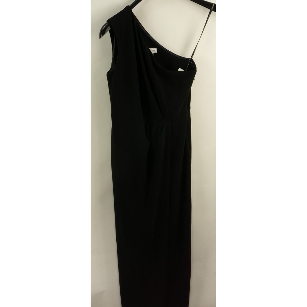 $199 Calvin Klein Draped One-Shoulder Gown Black Crepe Women's Size 4 Gathered